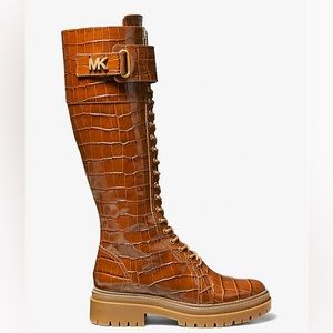 Michael Kors Stark Crocodile Embossed Leather Combat Boot